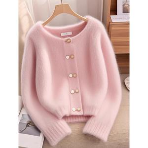 Atoptex cappotto 2025 in maglia di lusso primaverile Blush <span class=keywords><strong>rosa</strong></span> nuovo <span class=keywords><strong>Cardigan</strong></span> stile cinese ispessito Cashmere misto strato caldo - Product Image 4