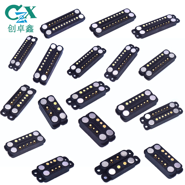 Magnetic Bend Pogo Pin Connector 2-Pin 2.54mm Pitch Brass Contact FPC Application 5A High Power