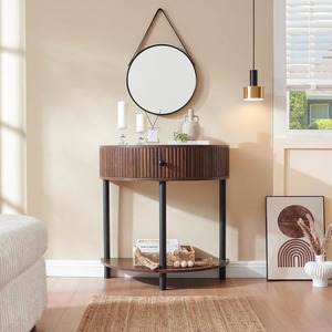 New Arrival China Wholesale Bohemia Fluted <strong>Half</strong> <strong>Moon</strong> <strong>Small</strong> Entryway <strong>Table</strong> with Bottom Storage Shelf for Entryway - Product Image 3