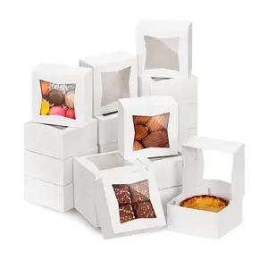 Recyclable 6x6x3 Blanc Petit Carton Noël Boulanger Cupcakes Biscuits et Pâtisserie Papier Emballage Coffrets cadeaux avec Fenêtre