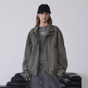 2025 Ladies High Street Blank Retro Vintage Work <strong>Jacket</strong> 100% Cotton Washed Zip up Heavy Canvas <strong>Chore</strong> <strong>Jacket</strong> - Product Image 2
