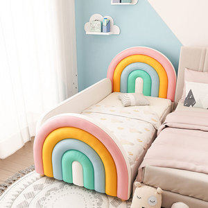 Letto in legno moderno impiombato per bambini arcobaleno con Guardrail letto da principessa per ragazze con ampio letto imbottito morbido per camera da letto - Product Image 5