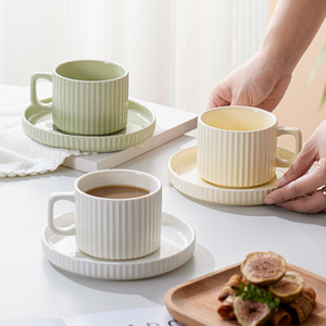 Professional Factory Customised Porcelain <b>Tea</b> <b>Cup</b> Saucer Nordic Vertical Pattern High Aesthetic Value <b>Turkish</b> Europe - Product Image 4