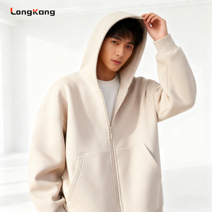 Sweat-shirts à capuche unisexes en molleton français à fermeture éclair intégrale, personnalisables avec logo, vente en gros, ODM/OEM, pour hommes, lourds, vierges, brodés, unis - Product Image 4