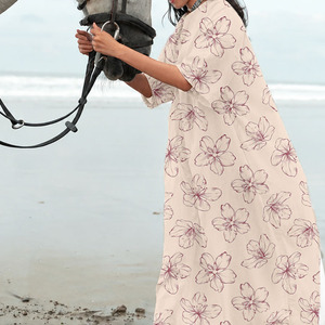 Vestido de Playa Casual Nuevo al por Mayor con Estampado Floral, Cuello en V y Diseño con Abertura, Personalizable, Transpirable, de Algodón y Lino, para Verano - Product Image 3