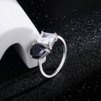 Toi Et Moi Eternity Ring Bijoux de mariage ouverts en argent sterling avec poire carré noir zircon cubique pour les fêtes de femmes