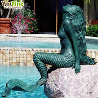 YOUFINE Statue de sirène couchée en bronze grandeur nature pour jardin extérieur ou océan