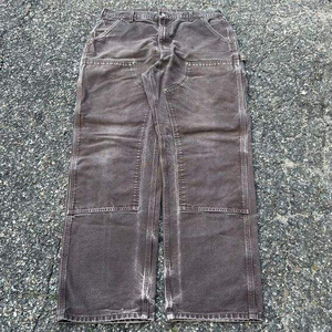 <span class=keywords><strong>Pantalones</strong></span> vaqueros de mezclilla para <span class=keywords><strong>hombre</strong></span>, estilo vintage, desgastados, con efecto pintado, corte bootcut, holgados, con doble rodilla, para trabajo, tipo carpintero, cargo - Product Image 6
