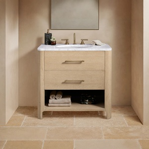 <span class=keywords><strong>Mobile</strong></span> <span class=keywords><strong>Bagno</strong></span> Artigianale Moderno in Rovere, Lavabo con Top in Marmo di Carrara e 2 Cassetti, <span class=keywords><strong>Mobile</strong></span> Lavabo di Lusso Stile Arhaus in Legno per Villa - Product Image 2