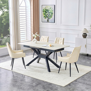 Modern Square <b>Dining</b> Table with Light Gray <b>Painted</b> MDF Top and Sturdy Geometric Metal Legs <b>Dining</b> Room Furniture 4 Seater - Product Image 4