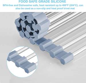 Égouttoir à vaisselle extensible et pliable enroulable pour évier de <span class=keywords><strong>cuisine</strong></span>, en acier inoxydable, servant également de couvercle d'évier - Product Image 5