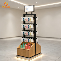 Présentoir mural pour cosmétiques et parfums, avec éclairage LED et support en bois, pour centre commercial