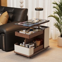 Table basse relevable intelligente moderne avec roulettes, plateau en bois, chargement sans fil et rangement mobile pour salon