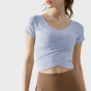 Nouveauté 2026 : Haut de yoga croisé à manches courtes avec soutien-gorge intégré, sensation seconde peau, amincissant, pour femme - Product Image 4