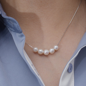 Collar de Plata Zhuji S925 con Colgante de Perla de Agua Dulce de 6-8 mm, Cierre de Cruz, Suministro Directo de Fábrica, Venta al por Mayor - Product Image 4