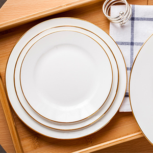 Platos Redondos de Porcelana Blanca y Dorada al por Mayor, Platos para Servir Buffet, Platos de Porcelana para Hoteles, Restaurantes y Uso Doméstico - Product Image 4