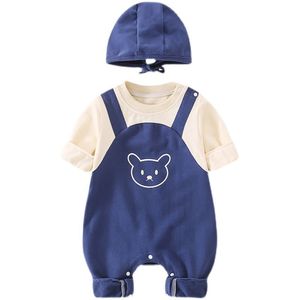 Combinaison à capuche en coton pour nouveau-né garçon, tenue mignonne et adorable pour le printemps et l'automne, idéale pour les 100 jours et les sorties en extérieur - Product Image 1
