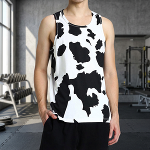 Men's Cow Print Tank Top O-Neck Sleeveless Casual <b>Knitted</b> <b>Animal</b> <b>Pattern</b> Style - Product Image 3