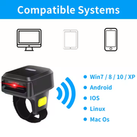 Mini-scanner de codes-barres portable sans fil 2D QR, design anneau portable, USB pour interface RS232, haute vitesse 300 stocks