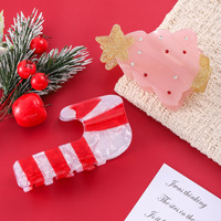 Pince à cheveux en PVC pour femme, style Noël européen et américain, décorée de strass, motif Père Noël, sapin et canne à sucre, ODM/OEM