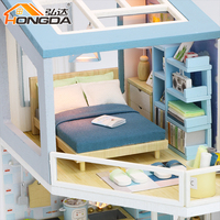 Hongda M910 pertemuan pertama desain kustom Diy rumah boneka miniatur kayu rumah boneka untuk dijual