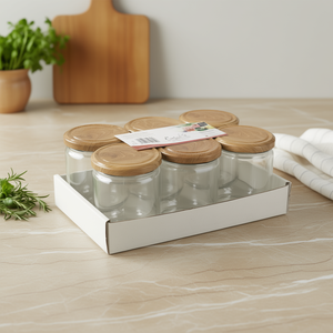 Juego de 6 tarros de vidrio con tapa de rosca y tapas de madera para almacenamiento de alimentos - Product Image 3