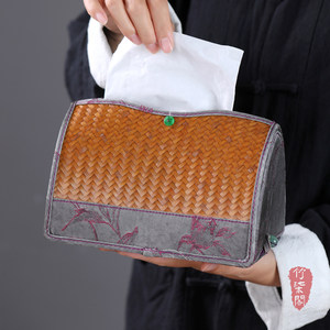 Xiangyun Yarn Bamboo Woven Tissue Box Handmade Chinese Style Desktop Storage - Product Image 2