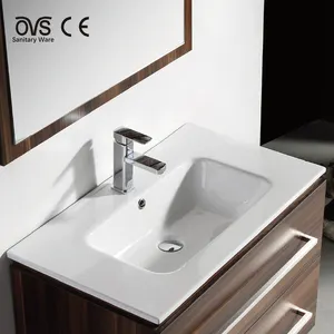 潮州豪华现代白色黑色陶瓷盥洗室洗手盆长方形薄边梳妆台单柜浴室水槽
