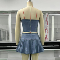 Tenues sexy en jean bleu, haut court et mini-jupe, ensemble 2 pièces pour femmes, tenues 2 pièces