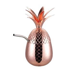 ステンレス製パイナップル型ドリンクウェア銅製マグカップタンブラーゴールドメタルカクテルグラスカップ（ストロー付き） - Product Image 6