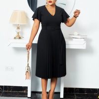 D135T 2026 Robe africaine plissée grande taille à col en V et manches à volants, style européen et américain, pour le commerce extérieur transfrontalier