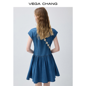 <span class=keywords><strong>Vestido</strong></span> <span class=keywords><strong>Camisero</strong></span> Azul <span class=keywords><strong>Vaquero</strong></span> VEGA CHANG para <span class=keywords><strong>Mujer</strong></span> con Cuello y Mangas Cortas, Botones, Corte en A, Mini <span class=keywords><strong>Vestido</strong></span> Casual - Product Image 6