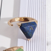 Bagues ouvertes ajustables en pierre naturelle en gros, bagues empilables bohèmes en cristal triangulaire pour cadeau de mariage ou usage quotidien