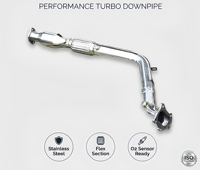 Downpipe turbo de 3 pouces en acier inoxydable poli à haut débit avec soufflet flexible pour catalyseur et double embouts pour capteurs O2, fixation par boulons, pour Subaru WRX STI 02-07