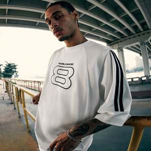 Camiseta de algodón pesado <span class=keywords><strong>con</strong></span> serigrafía bordada de manga corta y transferencias DTG Deportes e impresiones escolares Cuello de pintura - Product Image 5