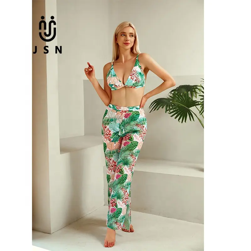 JSN Trend Badeanzüge Bade bekleidung Beach wear Blumen bikini und Hose 3-teilige Badeanzüge für Frauen
