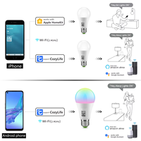 Ampoule connectée WiFi SIXWGH 9W HomeKit à changement de couleur, 16 millions de couleurs, blanc réglable (2700K-6500K), compatible avec Alexa/Google Home APP