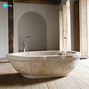 Banheira de Pedra Branca Esculpida à Mão, Barata, Independente, para Uso Interno, Design Europeu, Durável - Product Image 2