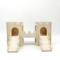 Grand pont détachable pour petits animaux avec fenêtres de repos, abri tunnel et maisonnette en bois massif pour cochons, chinchillas et chatons