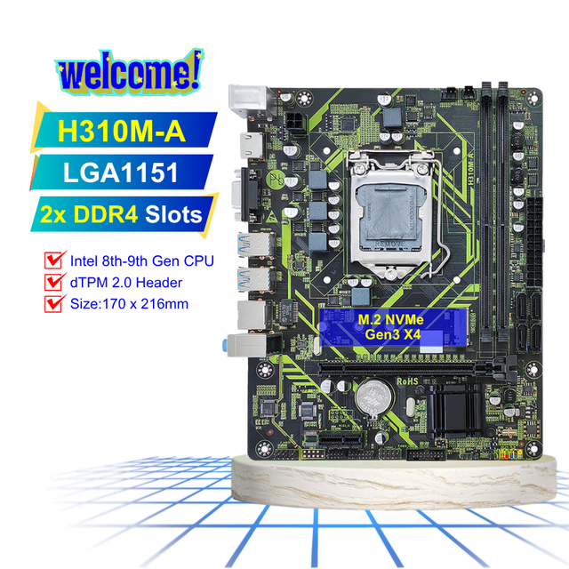 NEW H310M-A Supports TPM 2.0 Header Intel 8th-9th Gen CPU Dual Channel 2X DDR4 NVMe M2 SATA3.0 USB3.0 H310 Motherboard