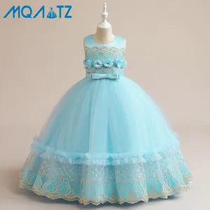 MQATZ新着卸売誕生日イブニングパーティー子供服花刺繍ノースリーブドレス女の赤ちゃんのガウン