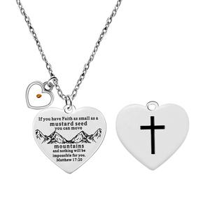 Corazón Cruz Fe Joyas inspiradoras Grabado tan pequeño como <span class=keywords><strong>semilla</strong></span> <span class=keywords><strong>de</strong></span> <span class=keywords><strong>mostaza</strong></span> Puedes mover montañas Collar - Product Image 1