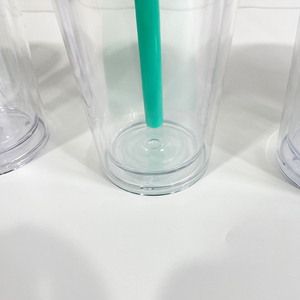 Wholesale <strong>Bulk</strong> 24 oz Reusable Boba Cup <strong>Double</strong> <strong>Wall</strong> <strong>Clear</strong> Insulated Bubble Tea Cup <strong>Plastic</strong> Acrylic Snow Globe <strong>Tumbler</strong> with Straw - Product Image 5