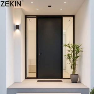 Porte française moderne insonorisée et résistante aux ouragans, avec cadre en alliage d'aluminium et double vitrage, pour villa - Product Image 1