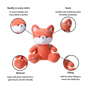 Peluche Personalizzato all'Ingrosso in Cotone PP a Forma di <span class=keywords><strong>Volpe</strong></span> con Zaino, Giocattolo Super Morbido OEM - Product Image 4
