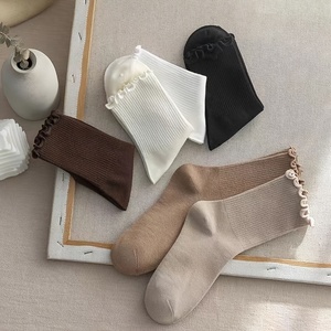 <span class=keywords><strong>Chaussettes</strong></span> mi-mollet en coton à volants pour femme, couleur unie, respirantes, décontractées, <span class=keywords><strong>avec</strong></span> logo personnalisé - Product Image 2