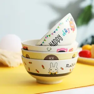 Bamboo Fiber Children's Rice Bowl Circular Small Baby Supplementary Food Bowl Household Cartoon Soup Bowl