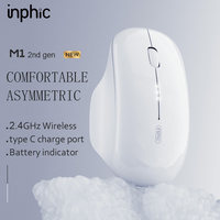 Ratón Óptico Inalámbrico Inphic M1 2.4GHz Recargable 1600 DPI con Retroiluminación LED, Diseño Ergonómico para Ambas Manos, Estilo Mini para Juegos