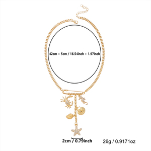 Nouveau <span class=keywords><strong>Collier</strong></span> Tendance pour Femme avec Pendentifs Épingle à Cravate, <span class=keywords><strong>Strass</strong></span>, Étoile de Mer, Pompon, Épingle de Sûreté Créative, Crabes et Hippocampes, Bijoux - Product Image 6
