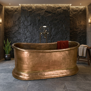 Baignoire autoportante en cuivre avec base à plinthes, finition nickel poli intérieur, style classique pour adultes, écologique, artisanat indien - Product Image 3